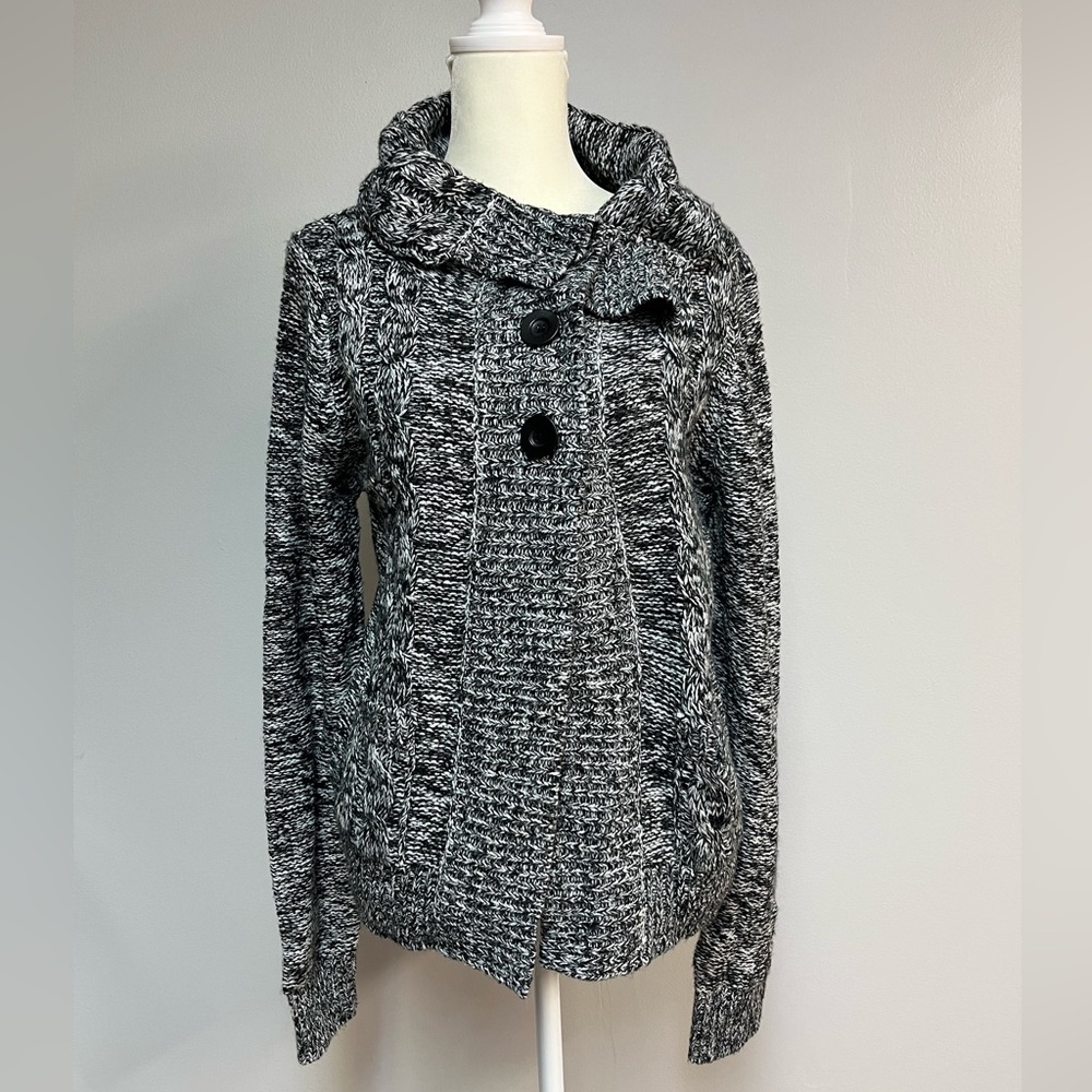 Stephanie Rodgers Knit Cardigan Sweater Size Small Black & White